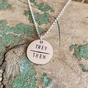 They Them Pronoun sterling silver Necklace, Non-Binary Jewelry, GenderQueer, Non Gendered, Genderless, AGender, LGBTQ, Trans