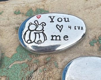 Hand Stamped Pewter Pocket Hug Pebble - Valentine's Gift