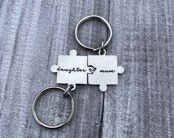 Personalized Jigsaw Keychains: Stainless Steel Matching Puzzle Piece Set