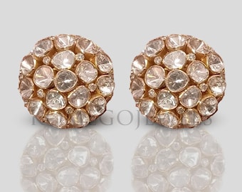 Polki Diamond Stud Earring, Polki Stud Jewelry White Sparkling Polki Diamond Studs 925 Sterling Silver Gift Jewelry Free Shipping.