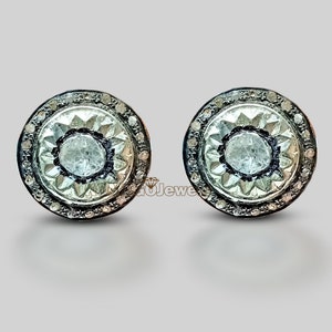 Pave Round Studs Minimalist Polki Diamond Disc Stud Earrings Cluster Diamond Earrings Pave Earrings 925Sterling Silver Perfect Gift for Her