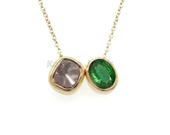 Collier émeraude Naturelle Et Diamants Polki - Argent 925 Plaqué Or - 22 Pouces - Fait Main Inde