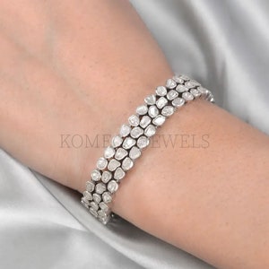 Natural Diamond Sliced Bracelet Polki Diamond Openable Diamond Bracelet 925 Sterling Silver Handmade Diamond Jewelry Gift For Her