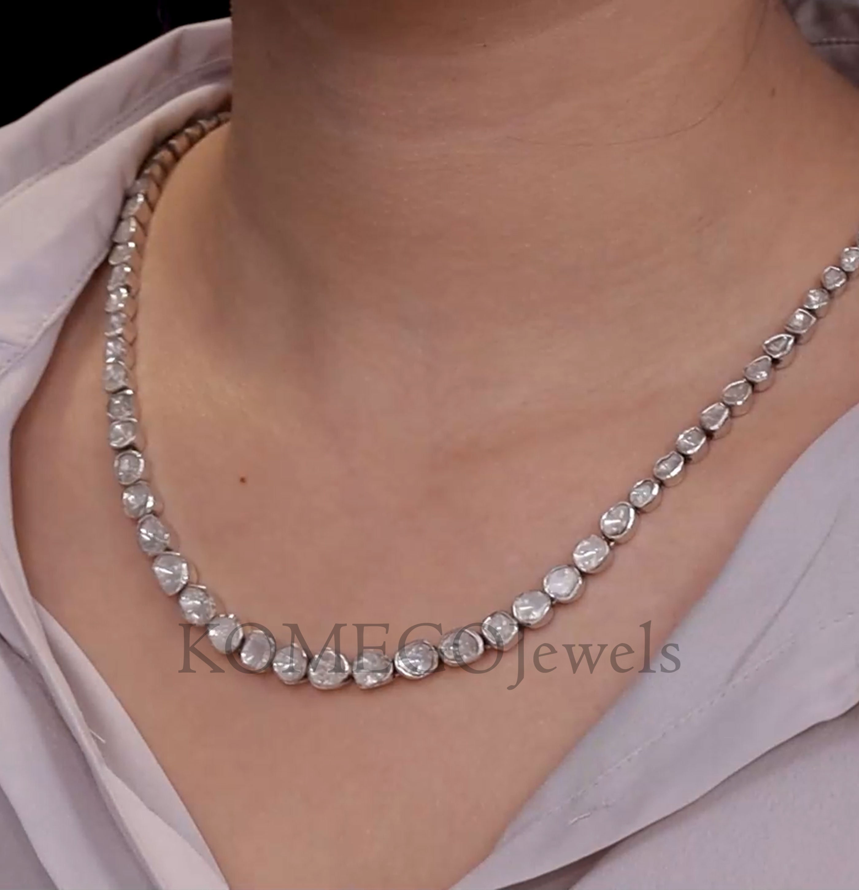 Collier Ras Du Cou Argent 925 Avec Diamant Polki Brut - Création Artisanale Femme - Bijou Ethnique Neuf