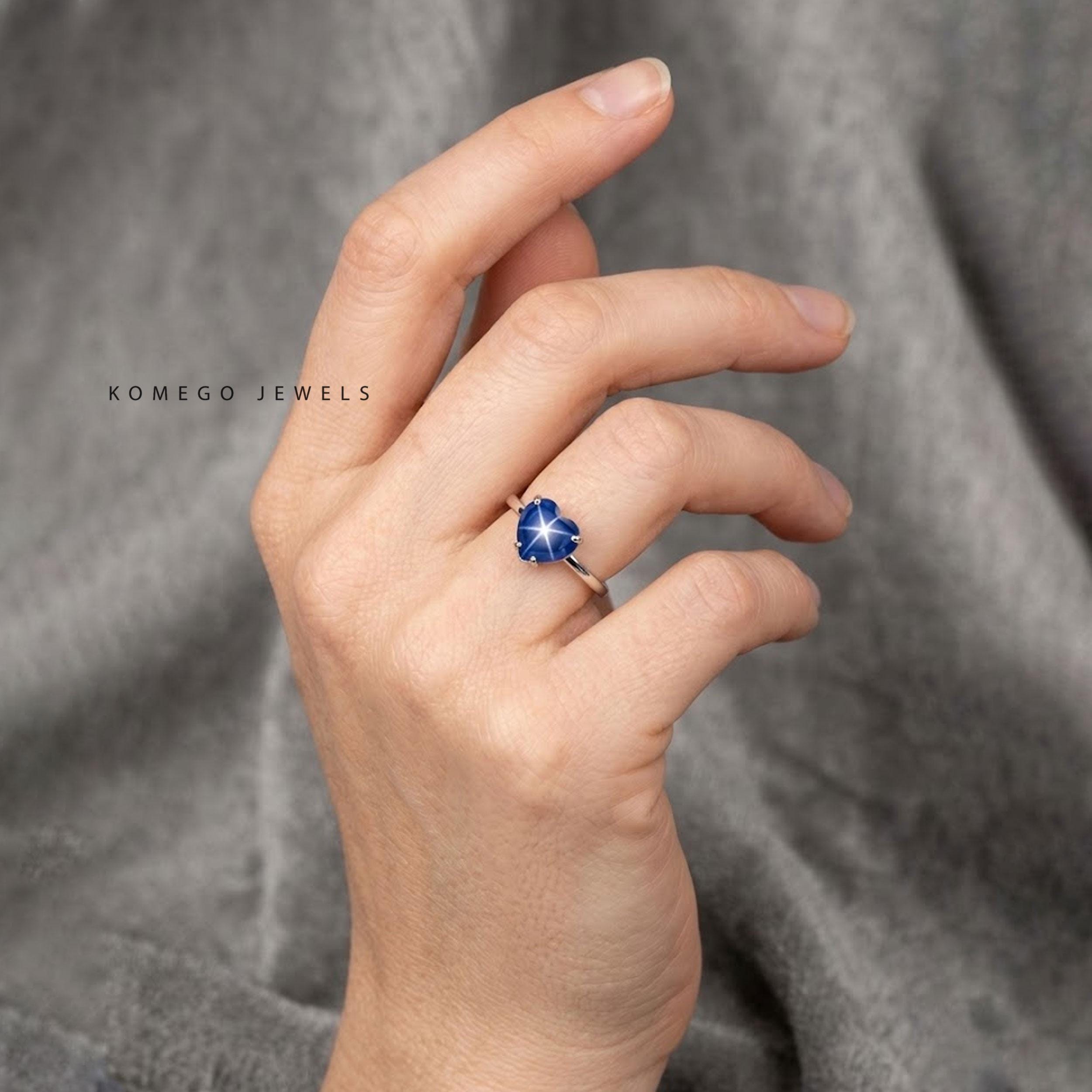 Heart Shaped Blue Star Sapphire Ring in 925 Sterling Silver, Celestial Gemstone Ring, Promise Ring, Birthday Gift for Women