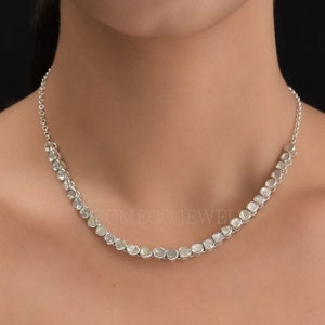 Genuine Rose Cut Polki  Diamond Necklace Handmade 925 Solid Silver Necklace Chain Victorian Diamond Polki Necklace Diamond Wedding Necklace