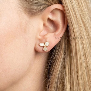 Natuurlijke polki diamantstekers, ongeslepen ruwe diamantschijf, 925 sterlingzilver, vergulde 3 stenen oorbellen, minimalistische bloem, boho bruidscadeau