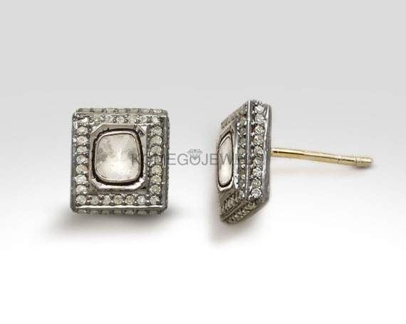 Pair of 925 Sterling Silver Paved White Square Earring Studs Pair of 925 Sterling Silver Paved White Square Earring Studs