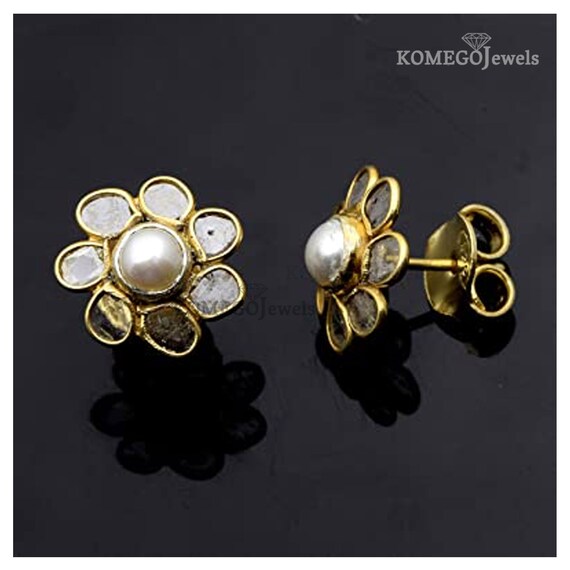 Polki Gray Diamond Earrings Gold-plated Sterling Silver Polki Gray Diamond Earrings Gold-plated Sterling Silver