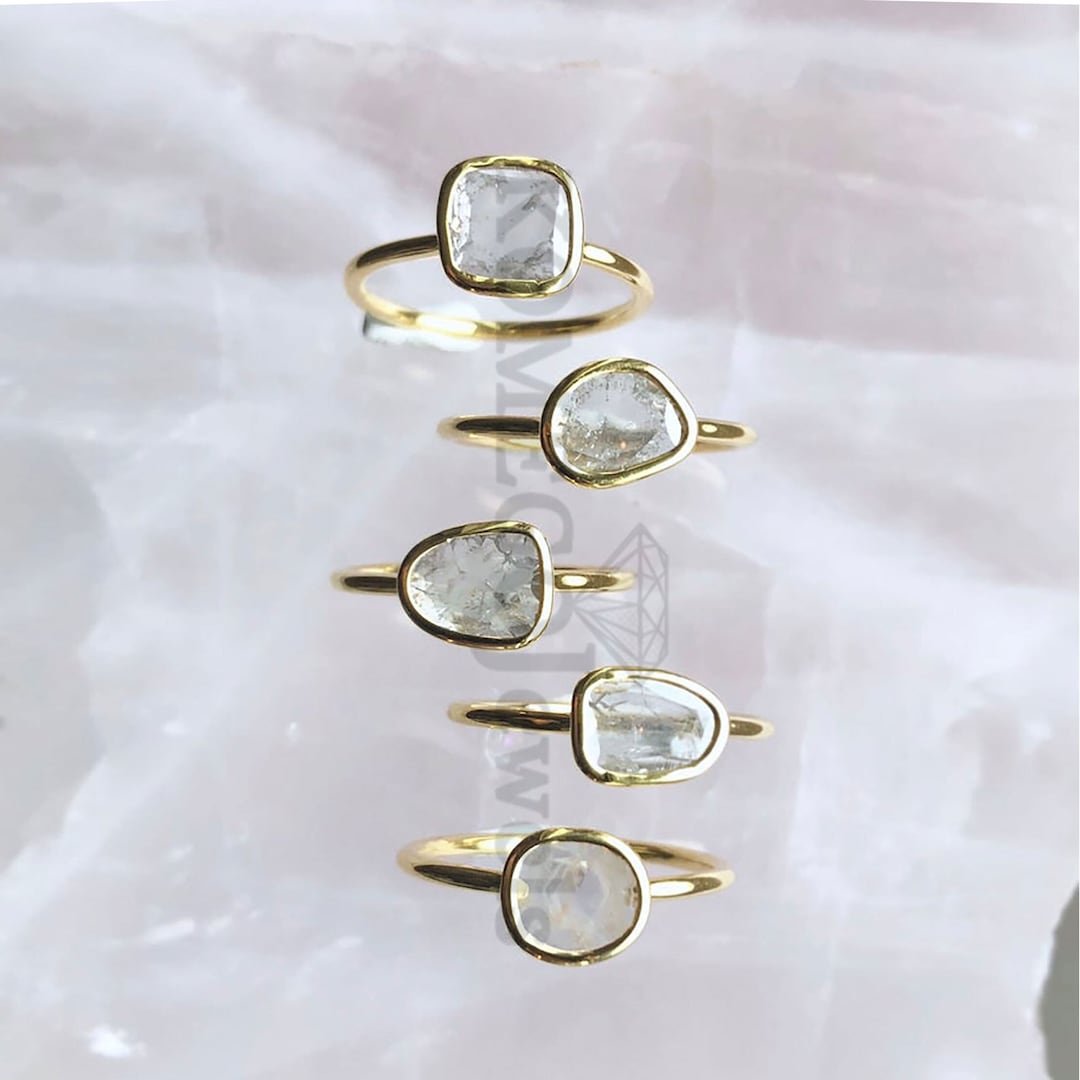 Slice Rings Natural Salt and Pepper Diamond Slice Ring, 925 Sterling Silver Gold ...