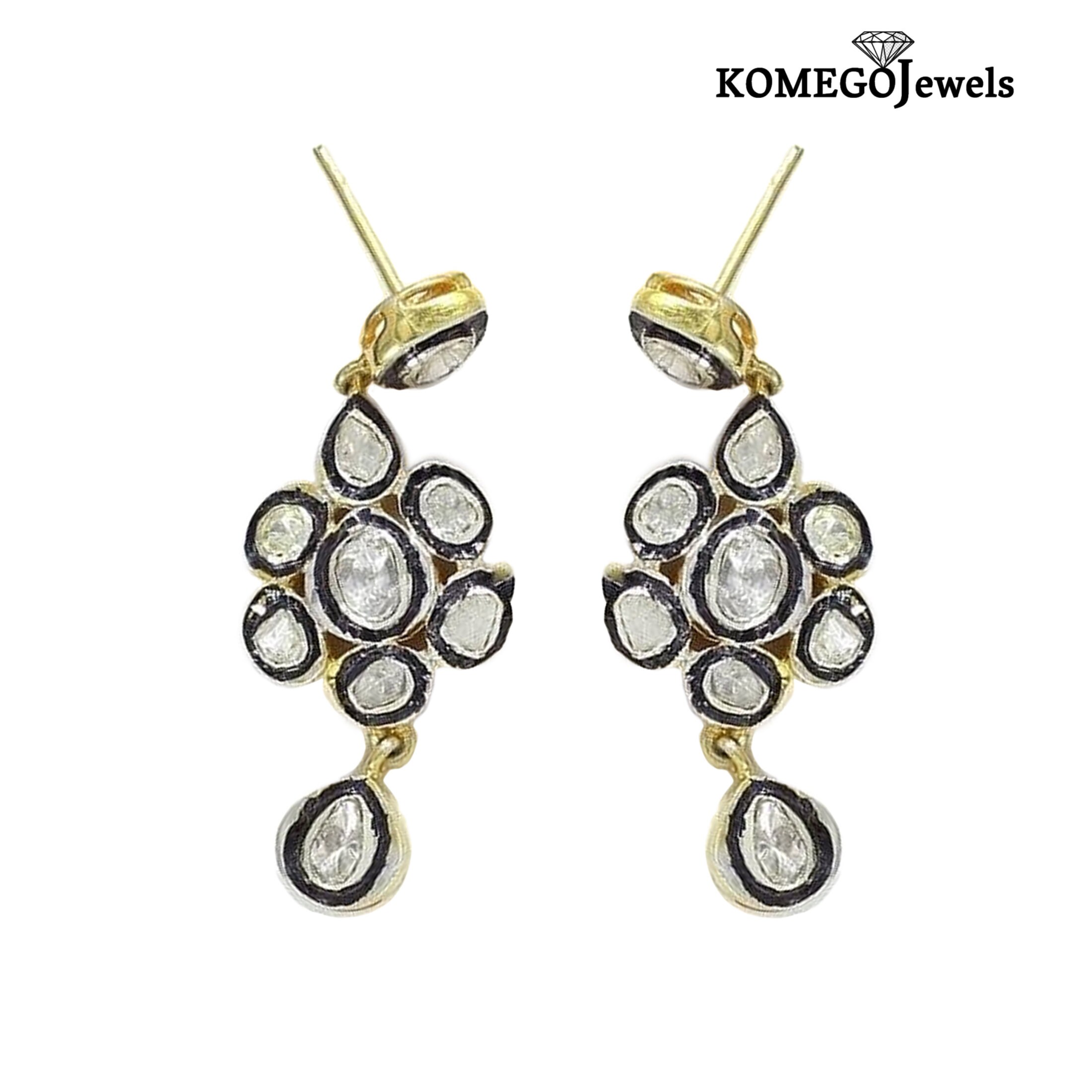 Gift For Wife Beautiful Victorian Handmade Earrings Women Jewelry 925 Sterling silver jewelry Elegant Gold Plated Polki Dangle Drop