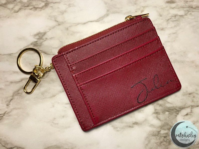 Personalized Women/'s Wallet \u2022 Leather Women/'s Wallet \u2022 Teen Gift \u2022 Custom Name Zip ID \u2022 Gift for Her \u2022 Bridemaids \u2022 Silver \u2022 Wine Girlfriend