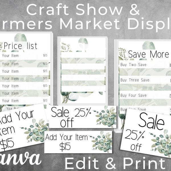 Watercolor Greenery EDITABLE Price Tags/Price Lists /Sales/MARKETING ASSETS for Craft Shows  Farmers Markets Canva Template Instant Download