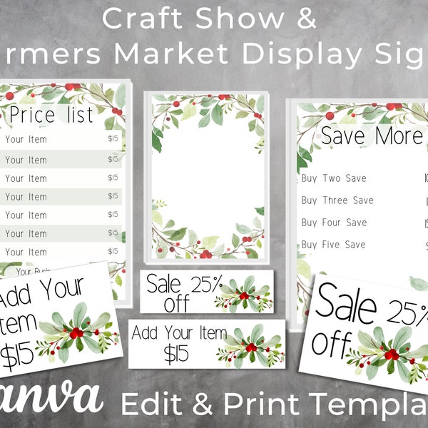 Christmas Red Berry EDITABLE Price Tags / Price Lists / Sales / MARKETING for Craft Shows & Farmers Markets- Canva Template Instant Download