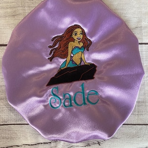 Little Mermaid Custom Baby/Infant/Toddler Satin lined bonnet/Personalized Gift/Black Girl/baby/Kids/Embroidered/Sleep cap/silk/black mermaid