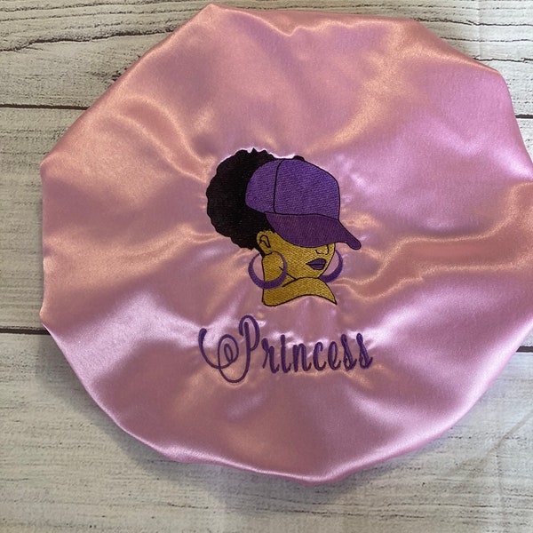 Sassy Afro queen/ African princess/woman sleep cap/hair bonnet/ Embroidered satin bonnet/Unique Birthday gift/satin lined/Teen/Adult/Girl