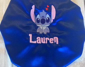 LILO & STITCH hearts/personalized Satin lined hair bonnet/Kids/Adult sleep cap/Embroidered/Baby/Toddler/Tween/Adult/valentine’s gift/silk