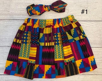 African print girl skirt/Ankara skirt/Pink and Purple Kente/ Tribal print/ African Tutu/ Headband set/Black History month skirts/outfit