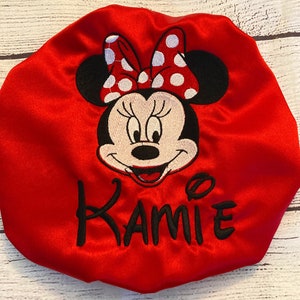 Personalized Minnie Mouse/Custom Satin lined Kids sleep cap/hair bonnet/silk/Embroidered/Baby/Toddler/Teen/Adult/baby shower/valentine gift/