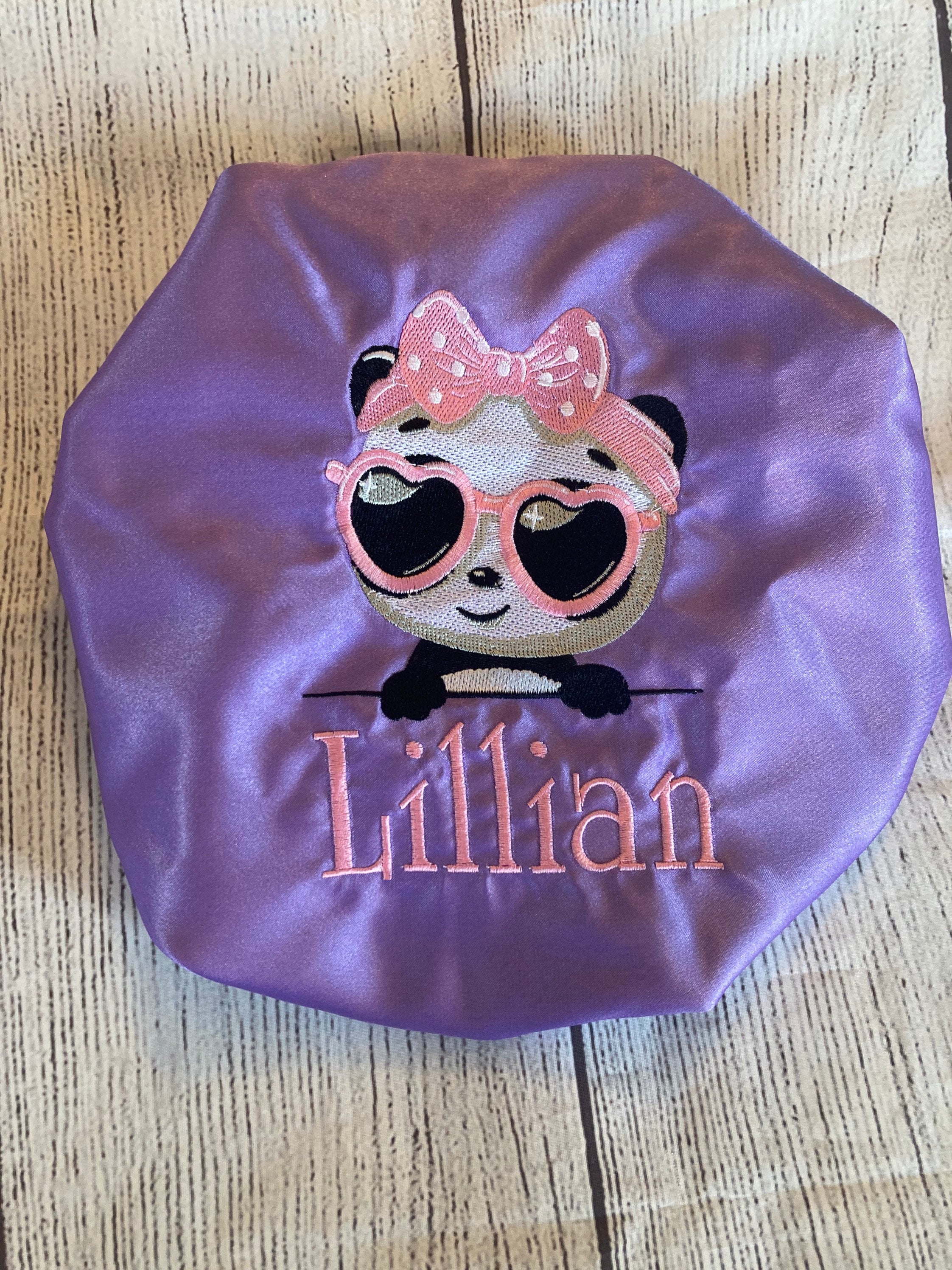 Black and White Panda Bear Bonnet with Black Satin Lining and Rhinestones Ears Dalmatian Kitty Bonnet? $3800 This beautiful bonnet  main image 3