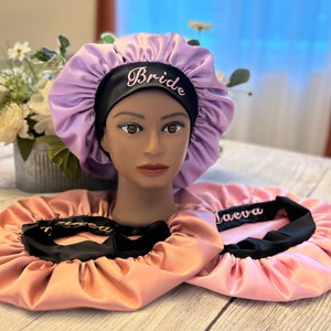 Custom Embroidered/satinlined/hair bonnet/Personalized w/name/Teen/Adult/bridal/bachelorette/graduation/Mother’s Day/gift for him & her