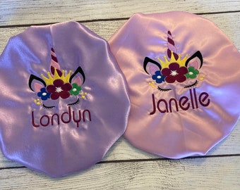 Personalized Unicorn Satin lined Kids sleep cap/hair bonnet/ Embroidered/Baby/Toddler/Teen/Adult/Custom gift for girls