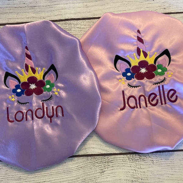 Personalized Unicorn Satin lined Kids sleep cap/hair bonnet/ Embroidered/Baby/Toddler/Teen/Adult/Custom gift for girls