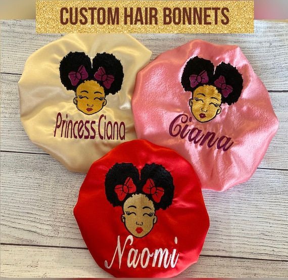 Personalized Afro Puffs Kids/hair Bonnet/black Girl/satin  display picture 2