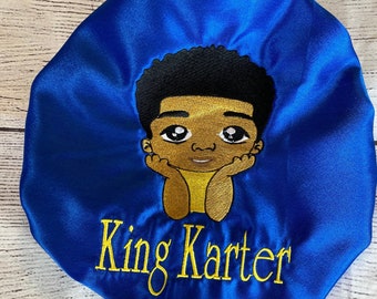 TODDLER BOY satin lined bonnet/Infant/newborn Bonnet/Satin lined/sleep cap/Personalized baby gift for boy/silk/Embroidered/Black boy hat