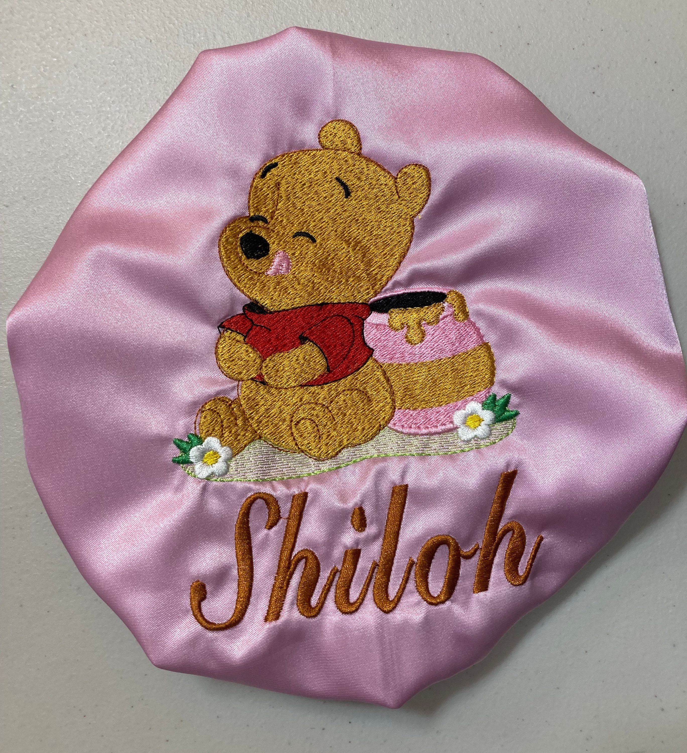 Custom Pooh Bear/Infant/baby/Toddler/kids/adult hair Bonnet/Satin lined sleep cap/Embroidered/personalized valentines gift/custom bonnet