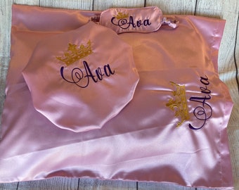Custom Embroidered Satin bonnet/personalized w/ name/silk Standard/Queen/King/pillowcase/sleepmask/kids/adult/wedding/Mother’s Day grad gift