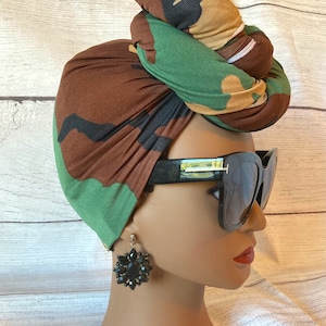 Jersey Knit Stretchy Army Head Wrap / Camouflage Scarf / Turban / African style Headwrap /Soft Head Wrap/Christmas gift/natural hair