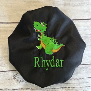 Personalized Baby/Toddler Dinosaur Satin Kids custom sleep cap/adjustable hair bonnet/baby boy/infant/custom Gift/drawstring elastic/silk