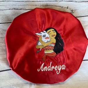 Adjustable drawstring elastic Moana Satin sleep cap/hair bonnet/Embroidered/Infant/Baby/Toddler/Kids/Teen/Adult/personalized gift/silk