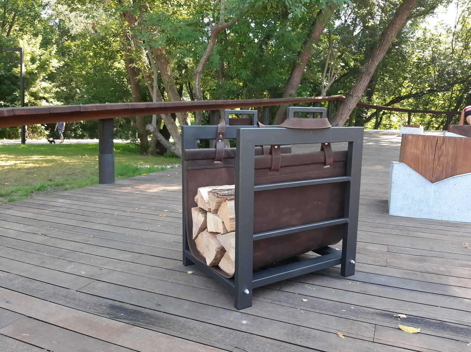Log Rack by Artium Atelier With Leather Bag, Fireplace Log Holder ...