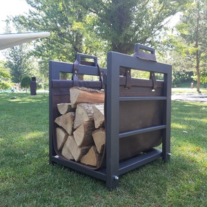 Log Rack by Artium Atelier with Leather Bag, Fireplace Log Holder, Firewood Stand, Fireplace Accessory, Burlap Log Carrier, Home decor