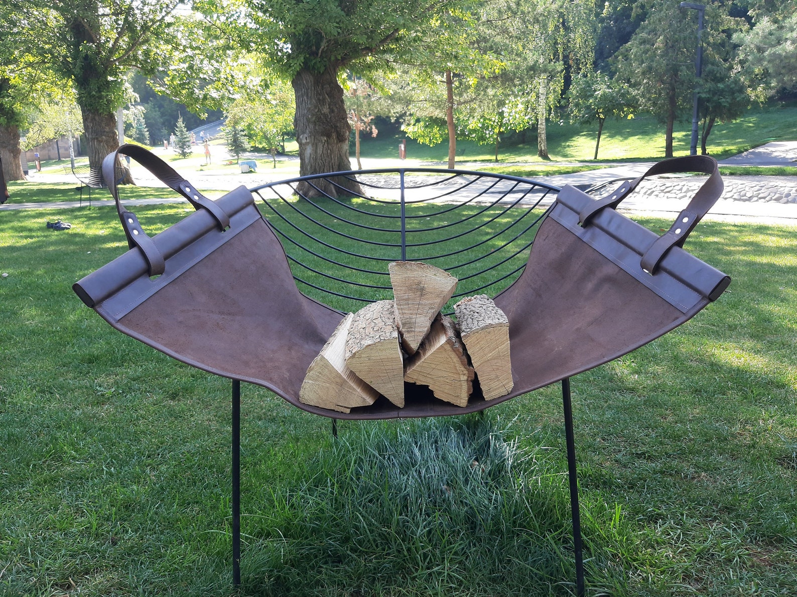 Log Rack by Artium Atelier With Leather Bag, Fireplace Log Holder ...
