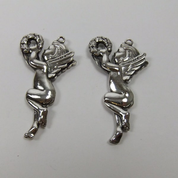 Two Gorham ER 1985 Christmas Treasures Angel Ornaments - Silver Plate