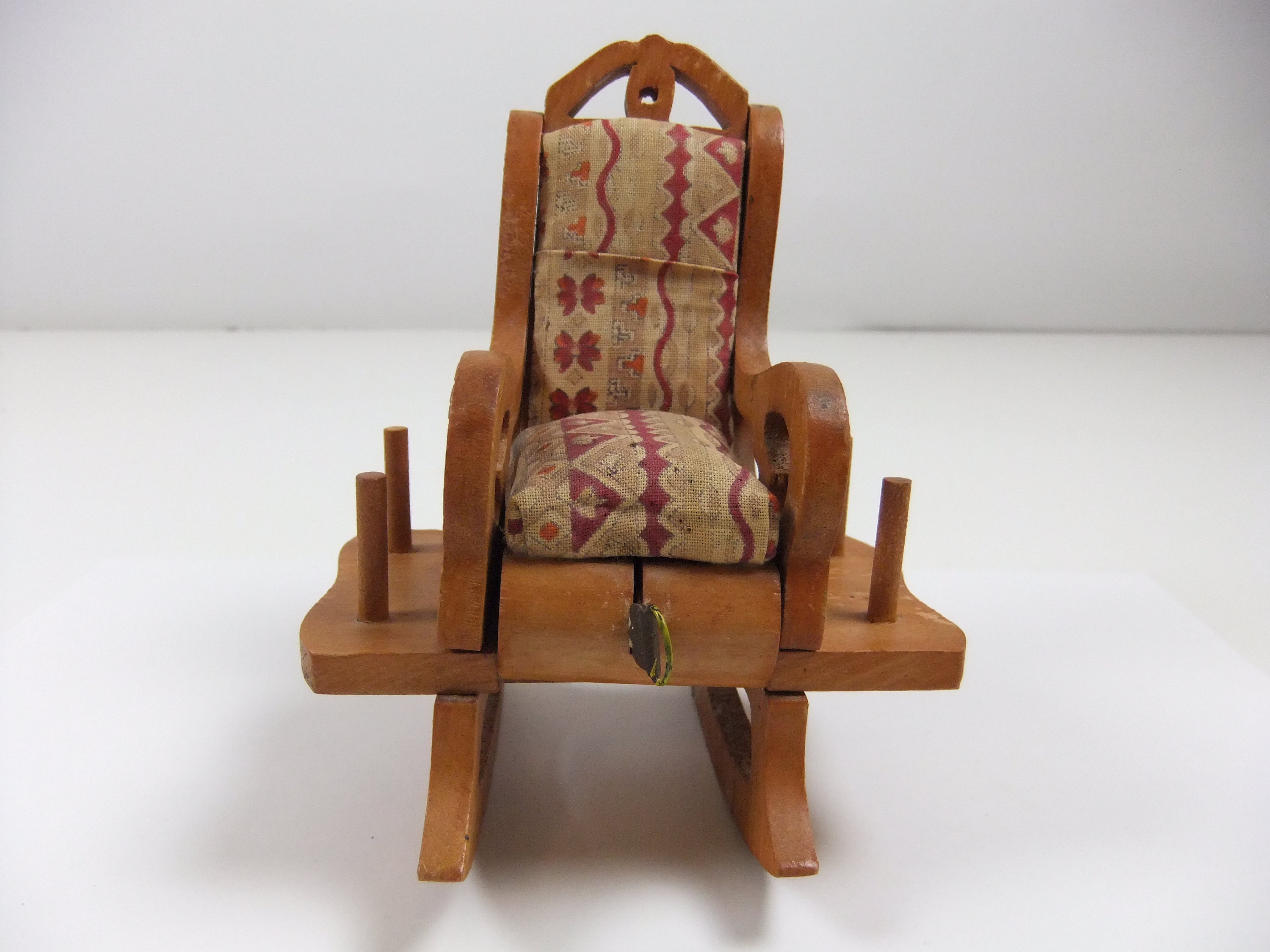 Vintage Wood Rocking Chair Pin Cushion Thread Holder With Etsy