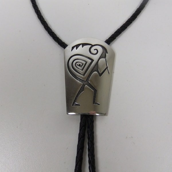 Native American Hopi Kokopelli Sterling Silver Bolo Tie by Harold Lomayaktewa