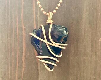 Black Obsidian Necklace XL Wire Wrapped Obsidian Pendant Handmade Gemstone Necklace Necklace Root Chakra Grounding Stone