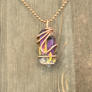 Titanium Quartz Necklace Wire Wrapped Rainbow Quartz Pendant Handmade   Spiritual Gift