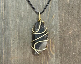 Raw Smoky Quartz Necklace BRASS Wire Wrapped Smoky Quartz Pendant Black   Quartz Necklace Reiki Protection Grounding Jewelry Gift