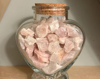Pink Petalite Crystal Heart Jar – High Vibration Love Energy – Rare Heart Chakra Decor – Glass Heart Altar Vessel – Spiritual Valentine Gift