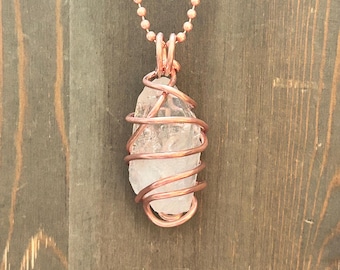 Clear Quartz Necklace Large Wire Wrapped Quartz Pendant Handmade Talisman Mens Crystal Jewelry Spiritual Gift