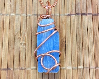 Blue Kyanite Necklace Large Wire Wrapped Blue Kyanite Pendant Handmade Gemstone Jewelry Gift