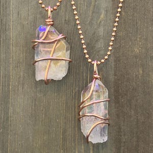 Angel Aura Quartz Necklace Wire Wrapped Aura Quartz Pendant Handmade Rainbow Quartz Jewelry  Crystal Gift