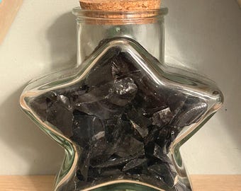 Black Obsidian Crystal Star Jar Protection Decor Energy Shield Altar Piece Witchy Home Accent Grounding Spiritual Gift