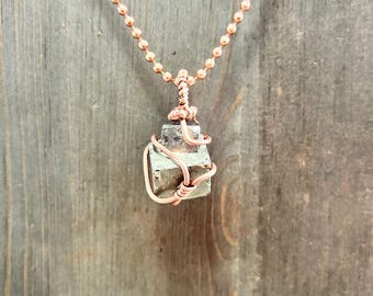Cubic Pyrite Necklace Intertwined Pyrite Pendant Wire Wrapped  Handmade Crystal Jewelry Gift Abundance Stone