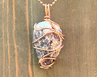 Lepidolite Necklace Large Wire Wrapped Lepidolite Pendant Handmade Crystal Jewelry Anxiety Relief Necklace Crown Chakra Jewelry